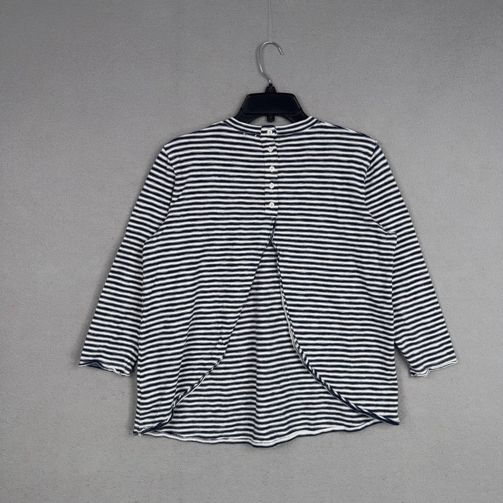 We The Free Shirt Womens Medium Navy White Stripe Split Back Tunic Top Casual